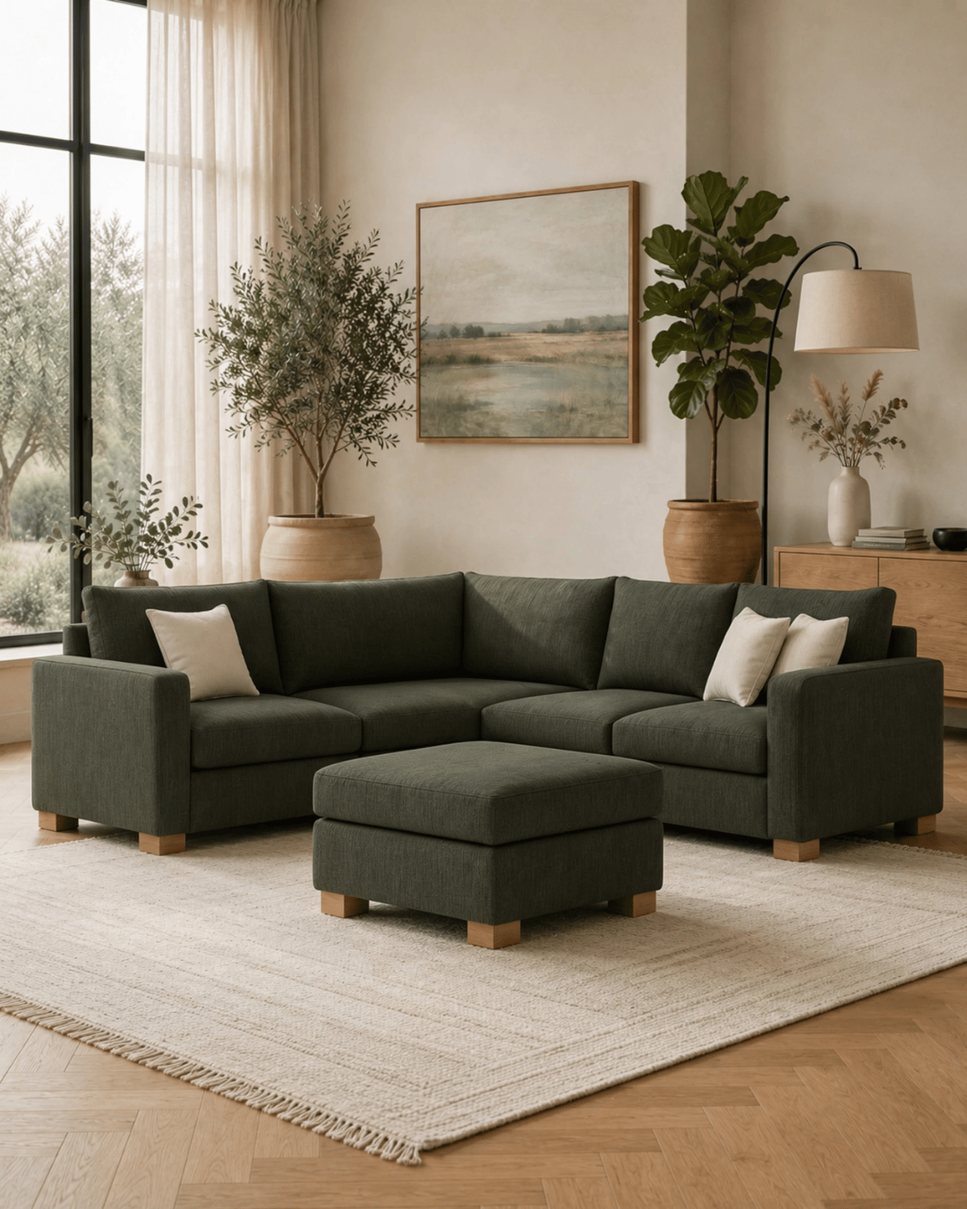 Sofa Esquinero TOKIO 3x2.30 + Puff Maga Gris