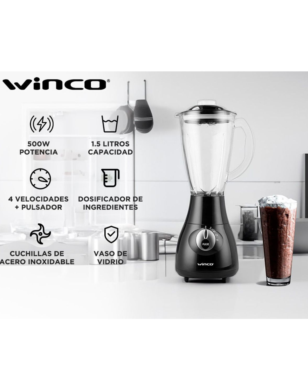 Licuadora W-1904 Con Vaso de Vidrio