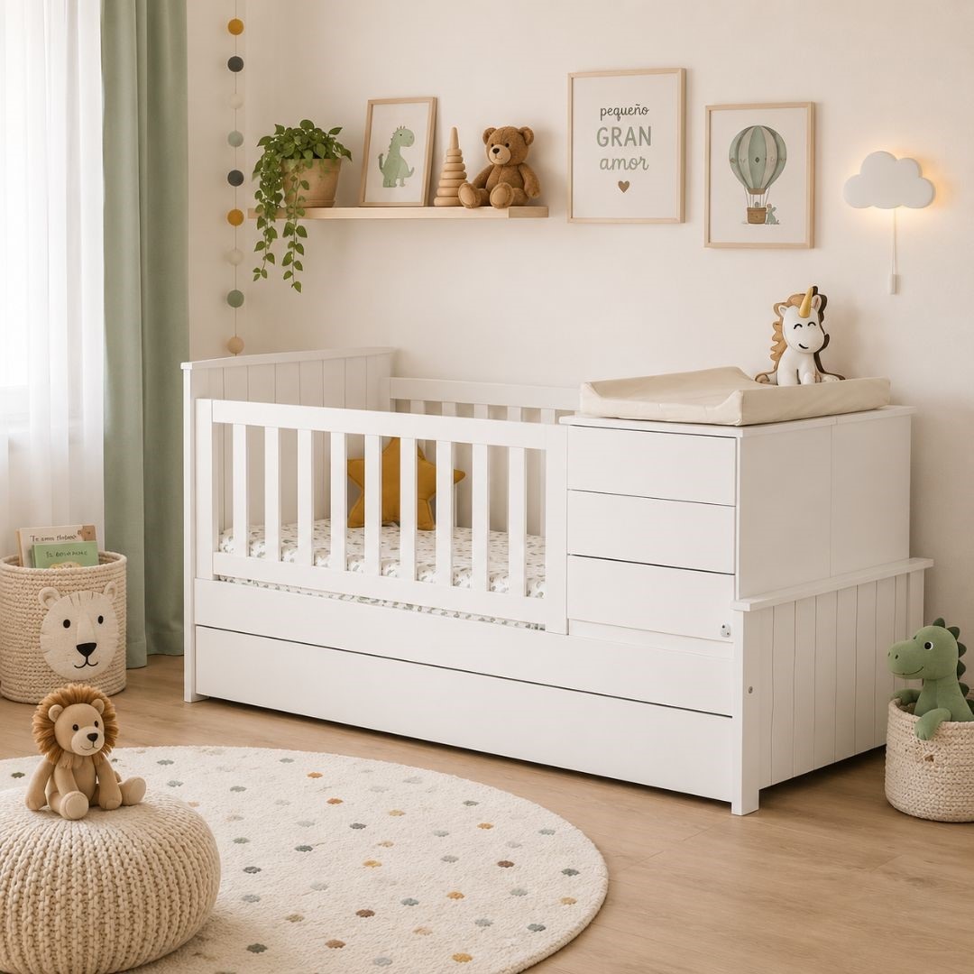Cama Cuna Funcional 0.90 Laqueada Blanca